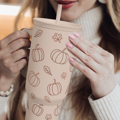 Pumpkin Tumbler with Handle and Straw 40oz – Stainless Sleel Slider Tumbler Travel Coffee Mug for Women - Gift Idea for Fall Autumn Halloween
