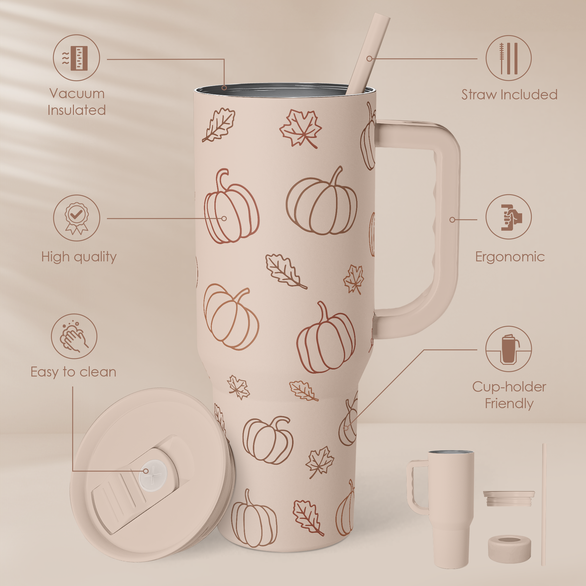 Brown Pumpkin Pie Slidemate | Slider Tumbler with Handle 40oz