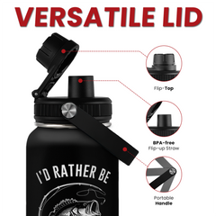 Fishing Insulated Engraved Stainless Steel Water Bottle 32oz, Vacuum Chug Lid Travel Tumbler for Men Friends Dad Grandpa Fisherman, I'd Rather Be Fishing, Gift for Birthday Christmas Father's Day