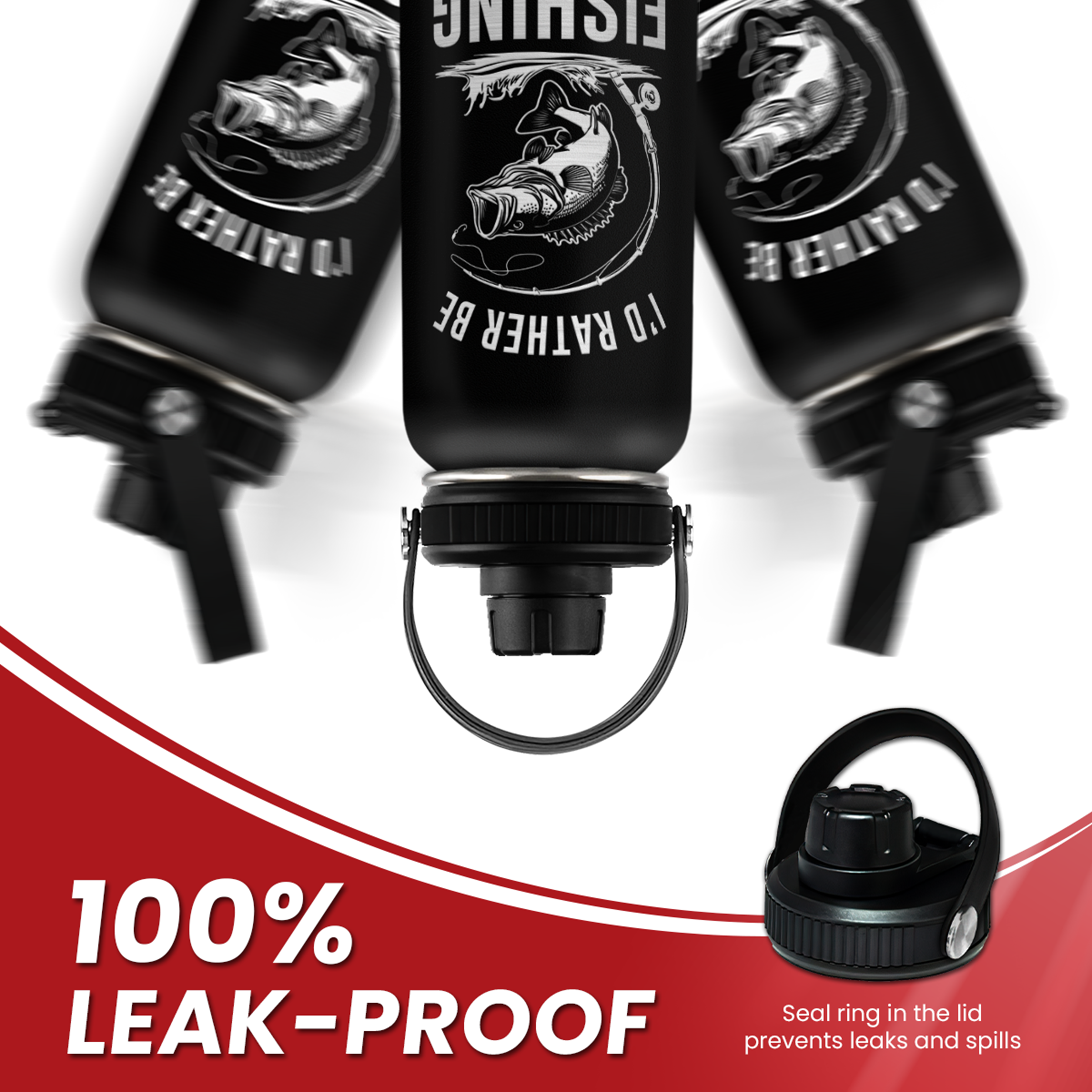 Fishing Insulated Engraved Stainless Steel Water Bottle 32oz, Vacuum Chug Lid Travel Tumbler for Men Friends Dad Grandpa Fisherman, I'd Rather Be Fishing, Gift for Birthday Christmas Father's Day