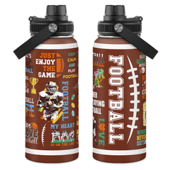 American Football Insulated Stainless Steel Water Bottle 32oz, Vacuum Chug Lid Travel Tumbler for Men Friends Dad Football Lovers Fans Coaches, Gift for Birthday Christmas Father's Day