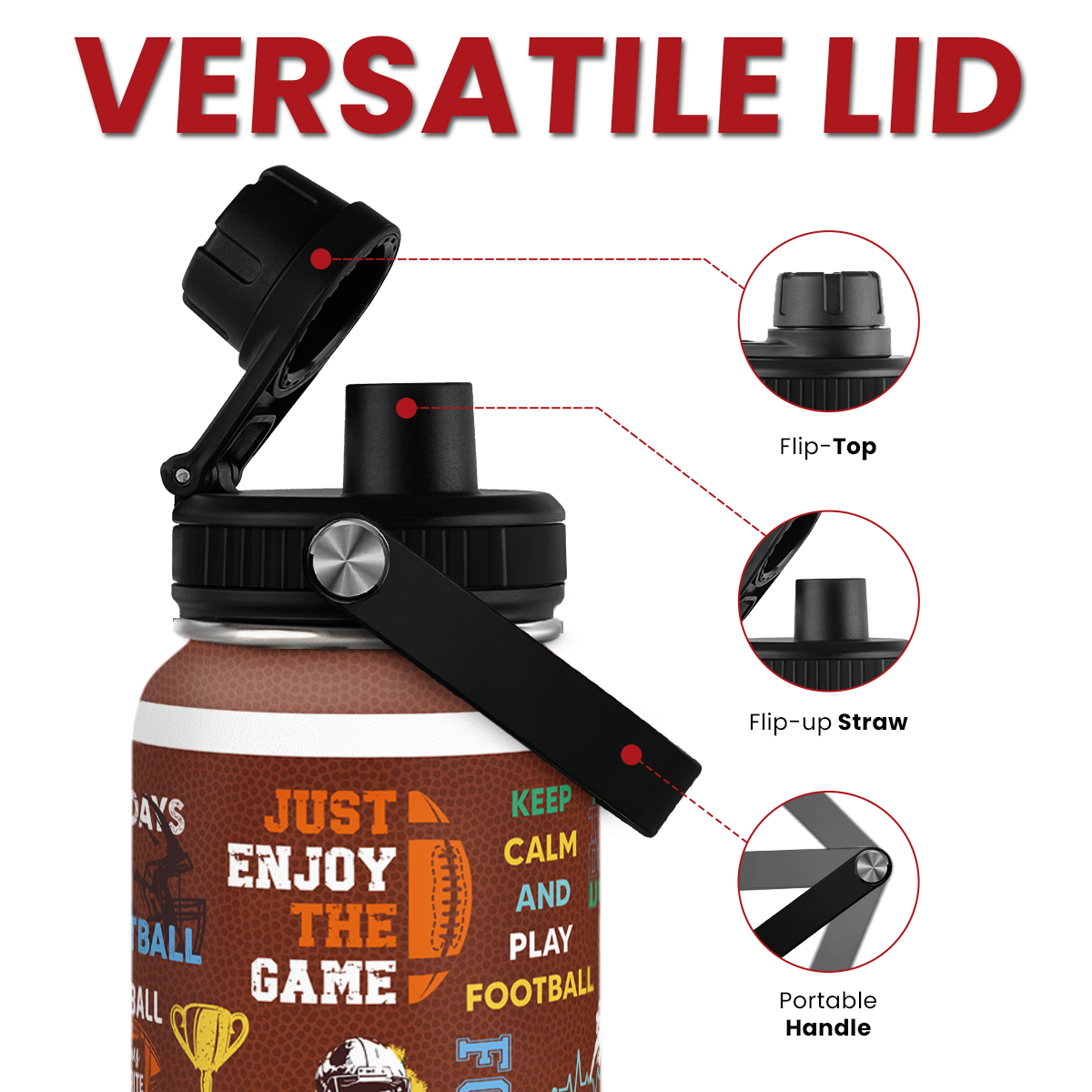 Brown Football Chug Lid Water Bottle 32oz