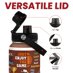 American Football Insulated Stainless Steel Water Bottle 32oz, Vacuum Chug Lid Travel Tumbler for Men Friends Dad Football Lovers Fans Coaches, Gift for Birthday Christmas Father's Day