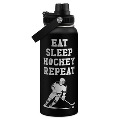 Ice Hockey Insulated Engraved Stainless Steel Water Bottle 32oz, Vacuum Chug Lid Travel Tumbler For Men Friends Hockey Lovers Fans Coaches, Gift for Birthday Christmas