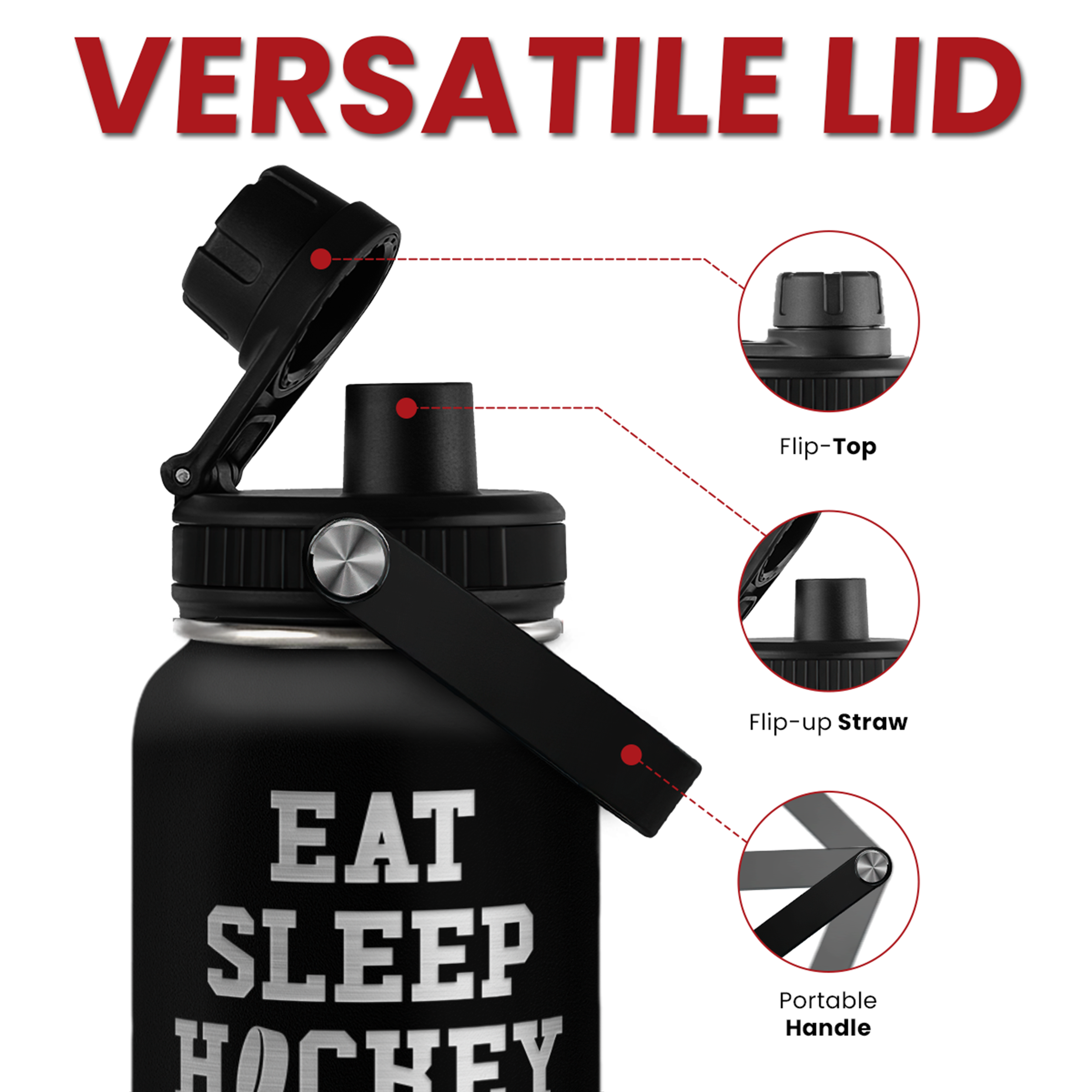 Ice Hockey Insulated Engraved Stainless Steel Water Bottle 32oz, Vacuum Chug Lid Travel Tumbler For Men Friends Hockey Lovers Fans Coaches, Gift for Birthday Christmas