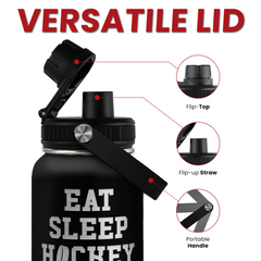 Ice Hockey Insulated Engraved Stainless Steel Water Bottle 32oz, Vacuum Chug Lid Travel Tumbler For Men Friends Hockey Lovers Fans Coaches, Gift for Birthday Christmas