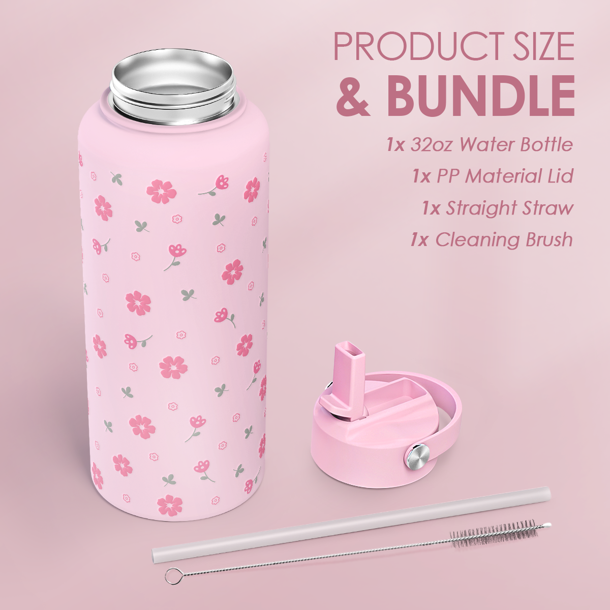 Pink Floral Daisy SipChic | Straw Lid Water Bottle 32oz