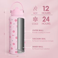 Pink Floral Daisy SipChic | Straw Lid Water Bottle 32oz