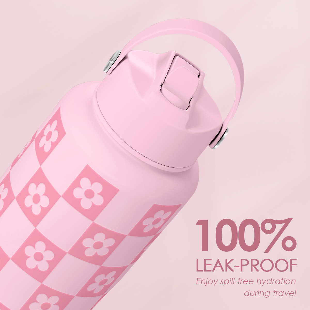 Pink Checker Daisy SipChic | Straw Lid Water Bottle 32oz