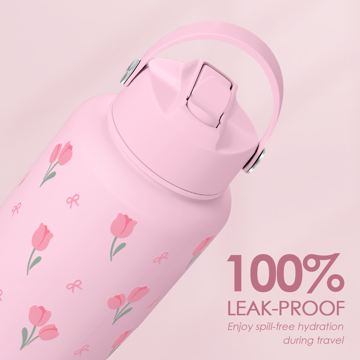 Floral Water Bottle 32oz Stainless Steel with Lid, Tulip Insulated Bottles for Women Girls, Gifts Ideas for Birthday Christmas