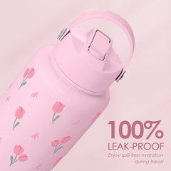 Floral Water Bottle 32oz Stainless Steel with Lid, Tulip Insulated Bottles for Women Girls, Gifts Ideas for Birthday Christmas