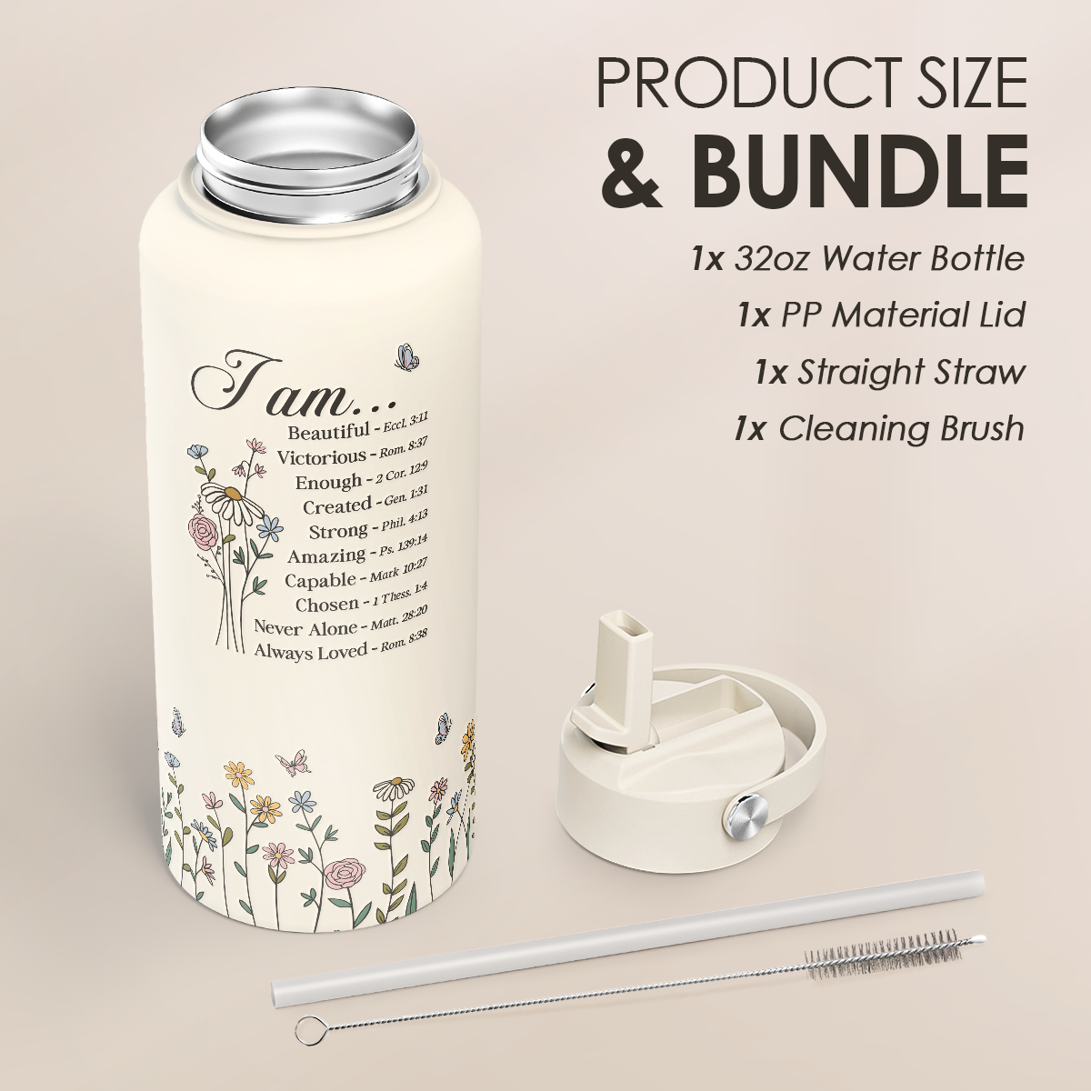 Beige Christian SipChic | Straw Lid Water Bottle 32oz