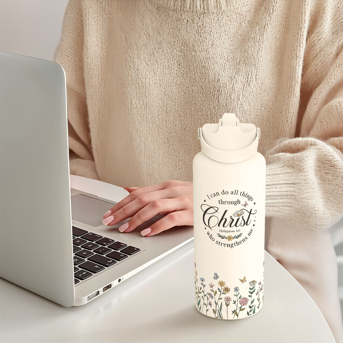 Beige Christian SipChic | Straw Lid Water Bottle 32oz