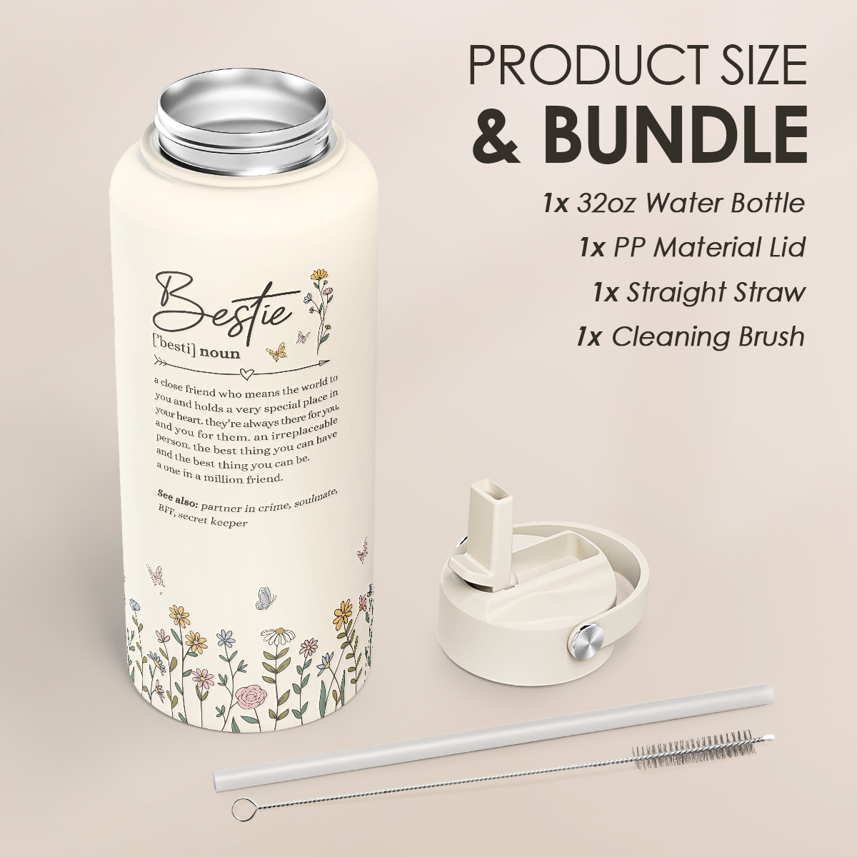 Beige Best Friend SipChic | Straw Lid Water Bottle 32oz