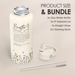 Best Friend Water Bottle 32oz Stainless Steel with Lid & Straw, Bestie Insulated Bottles for Women Girls Female Friends Sisters, Gifts Ideas for Birthday Christmas