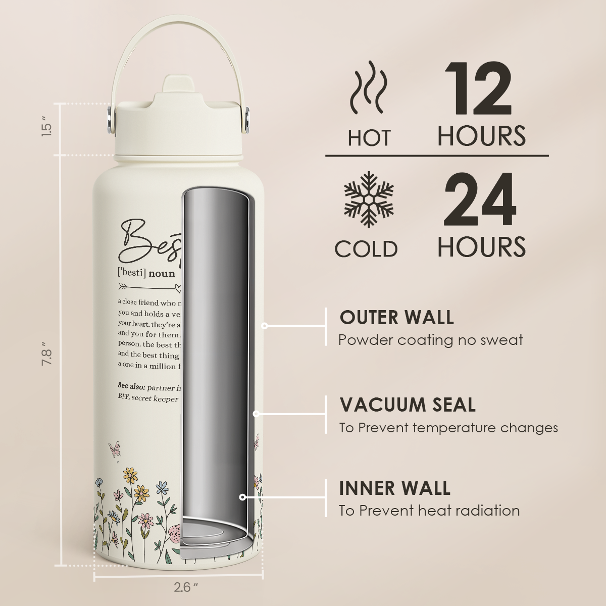Beige Best Friend SipChic | Straw Lid Water Bottle 32oz