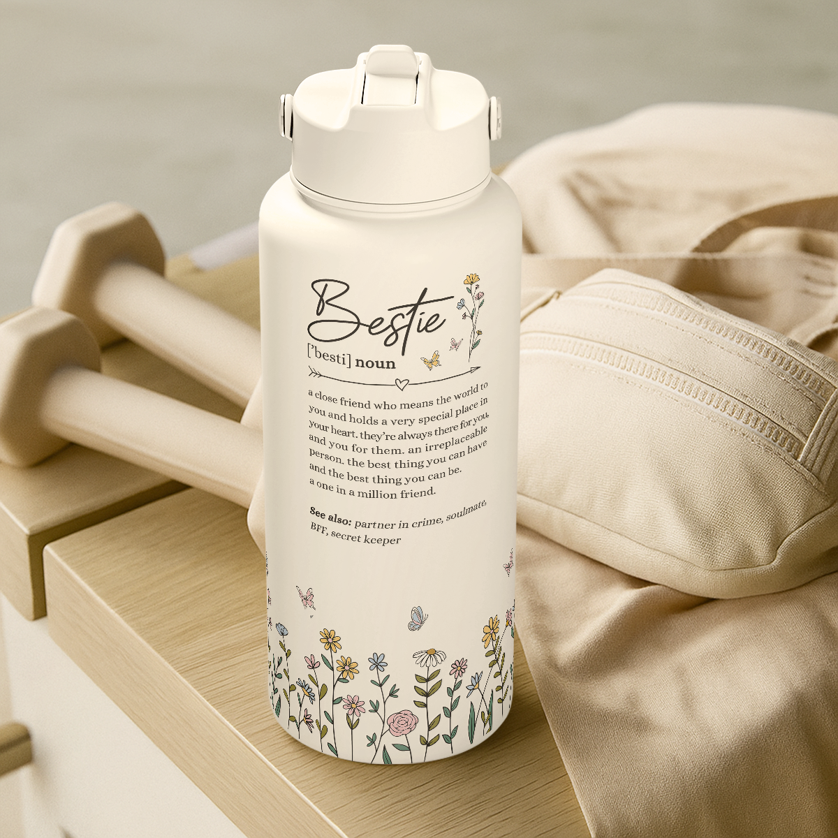 Beige Best Friend SipChic | Straw Lid Water Bottle 32oz