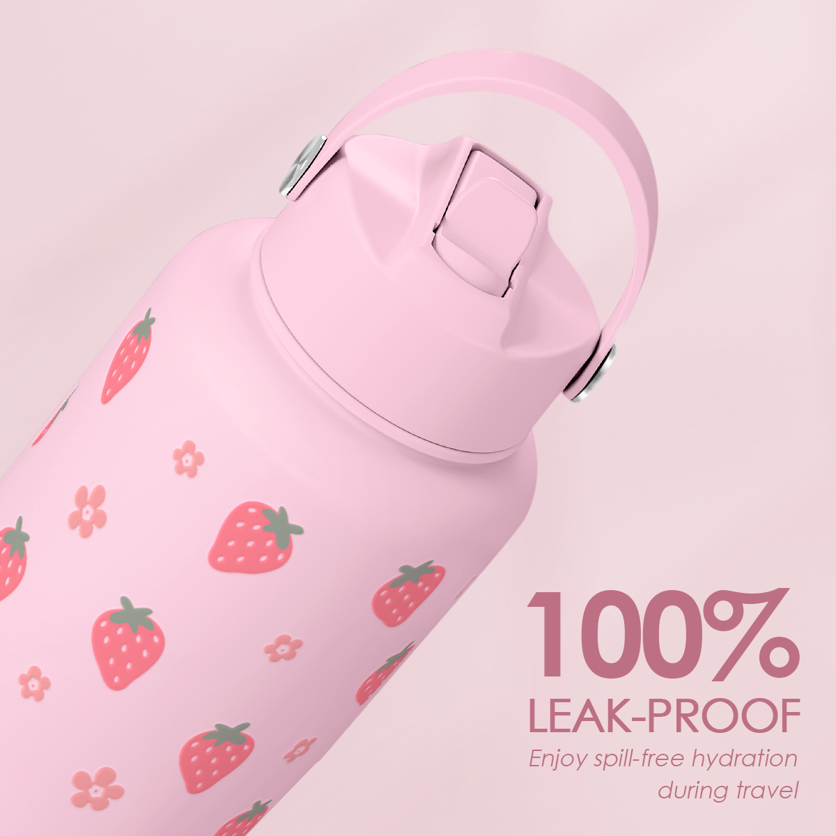 Strawberry Water Bottle 32oz Stainless Steel with Lid & Straw, Insulated Bottles for Women Girls, Gifts Ideas for Birthday Christmas