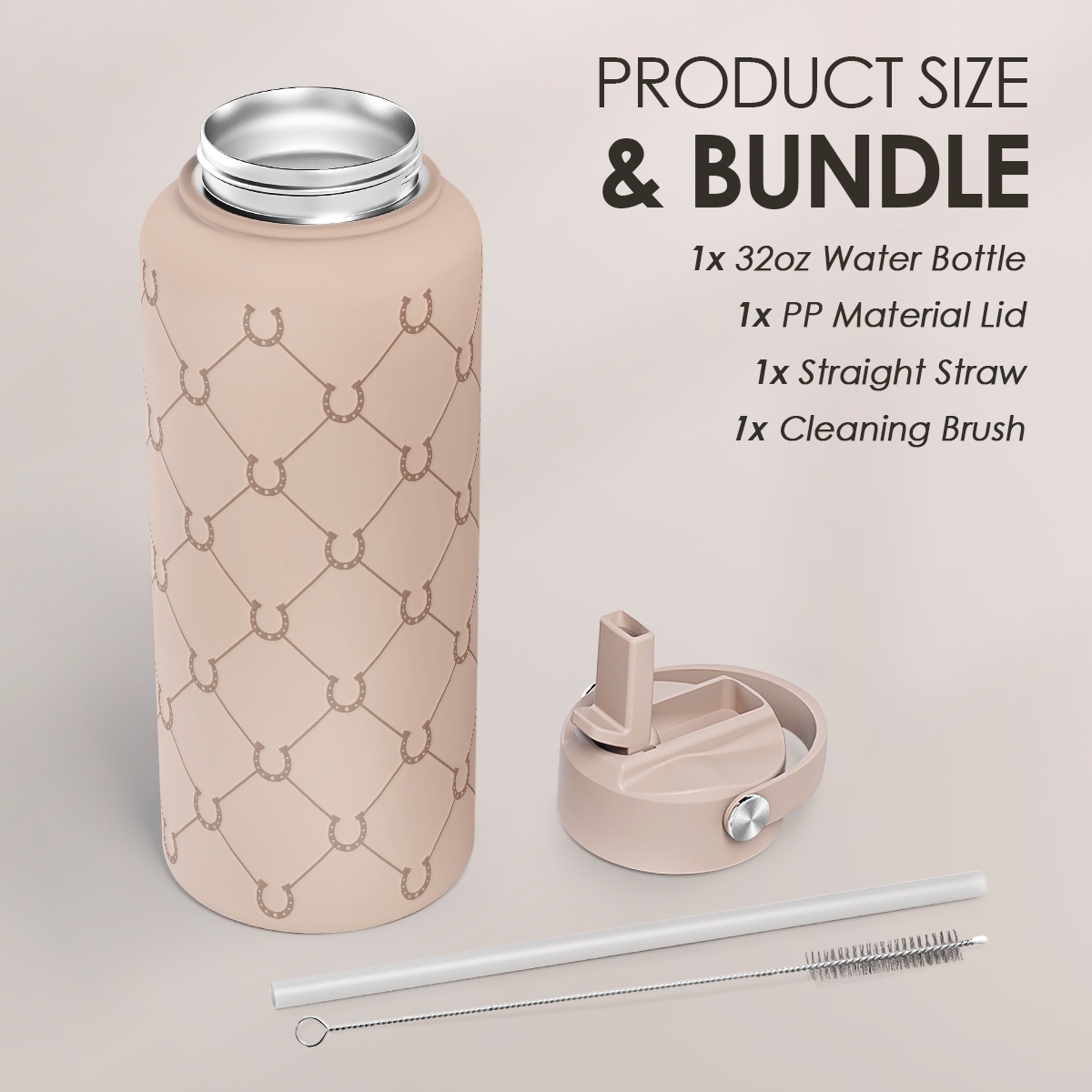 Horse Water Bottle 32oz Stainless Steel with Lid & Straw, Insulated Bottles for Women Girls, Equestrian Gift Idea for Birthday Christmas