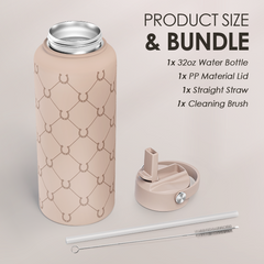 Horse Water Bottle 32oz Stainless Steel with Lid & Straw, Insulated Bottles for Women Girls, Equestrian Gift Idea for Birthday Christmas