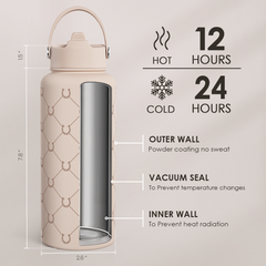 Horse Water Bottle 32oz Stainless Steel with Lid & Straw, Insulated Bottles for Women Girls, Equestrian Gift Idea for Birthday Christmas