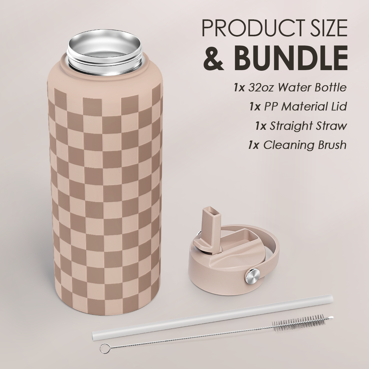 Brown Checker SipChic | Straw Lid Water Bottle 32oz