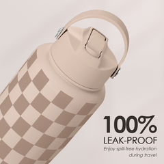 Brown Checker SipChic | Straw Lid Water Bottle 32oz
