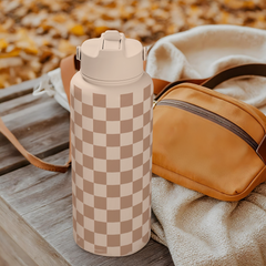Brown Checker SipChic | Straw Lid Water Bottle 32oz