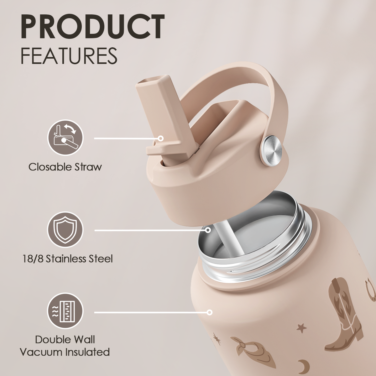 Brown Cowgirl SipChic | Straw Lid Water Bottle 32oz