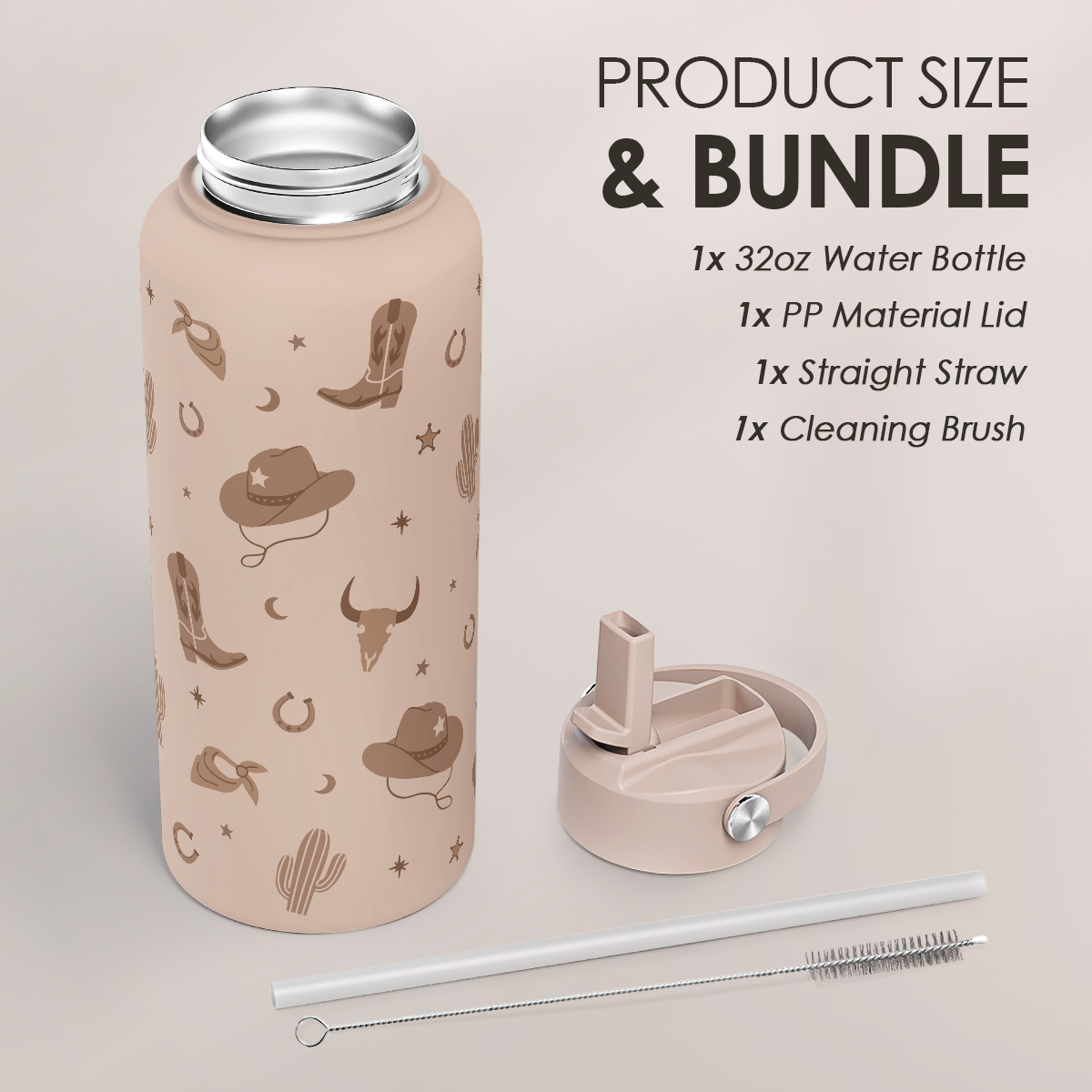 Brown Cowgirl SipChic | Straw Lid Water Bottle 32oz