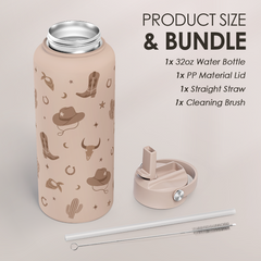 Western Cowgirl Water Bottle 32oz Stainless Steel with Lid, Insulated Bottles for Women Girls, Gift Idea for Birthday Christmas