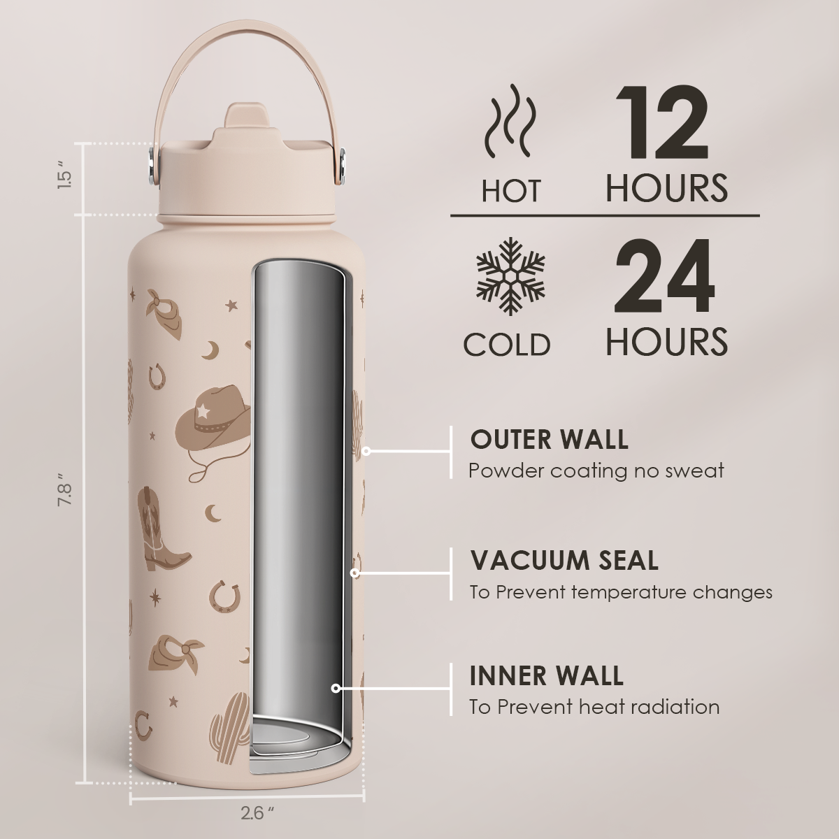 Brown Cowgirl SipChic | Straw Lid Water Bottle 32oz