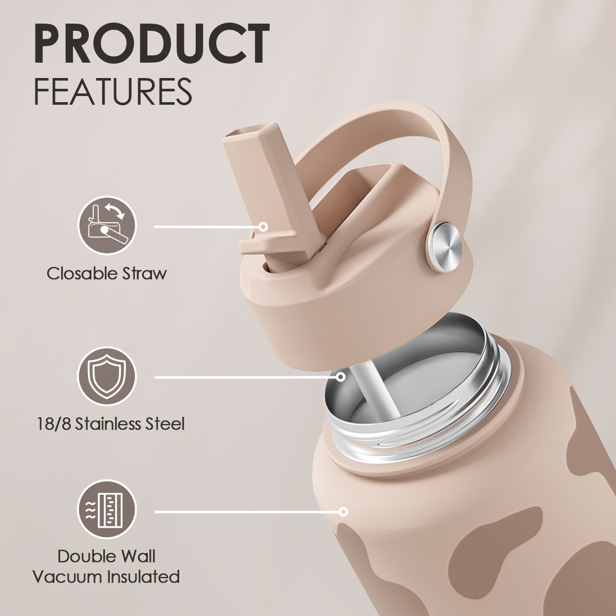 Brown Cow Skin SipChic | Straw Lid Water Bottle 32oz