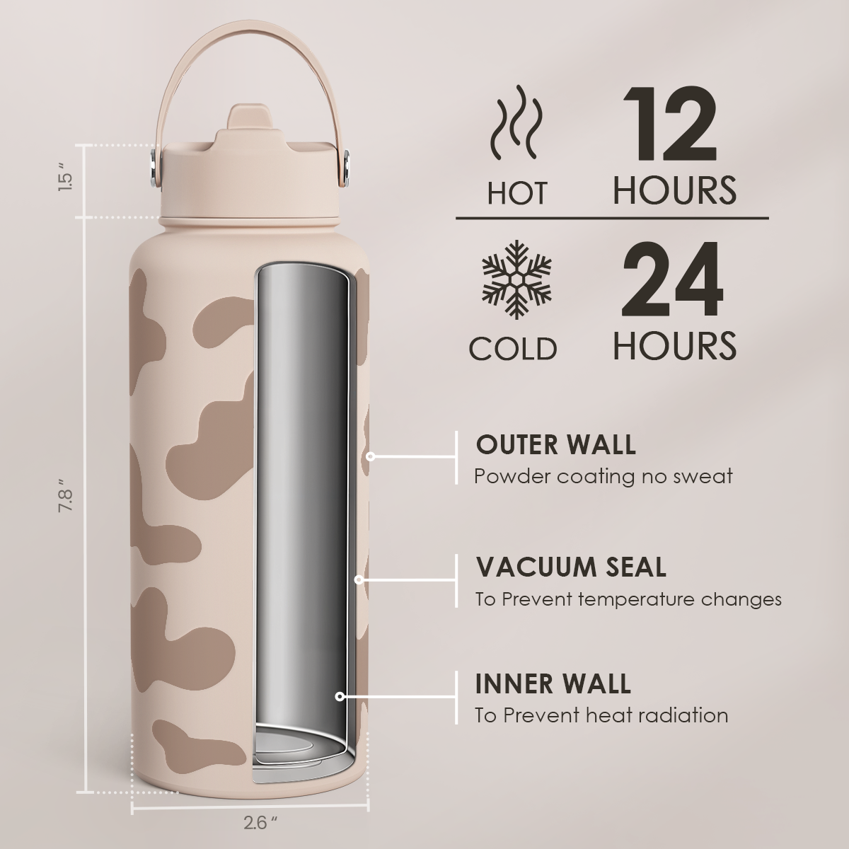 Brown Cow Skin SipChic | Straw Lid Water Bottle 32oz