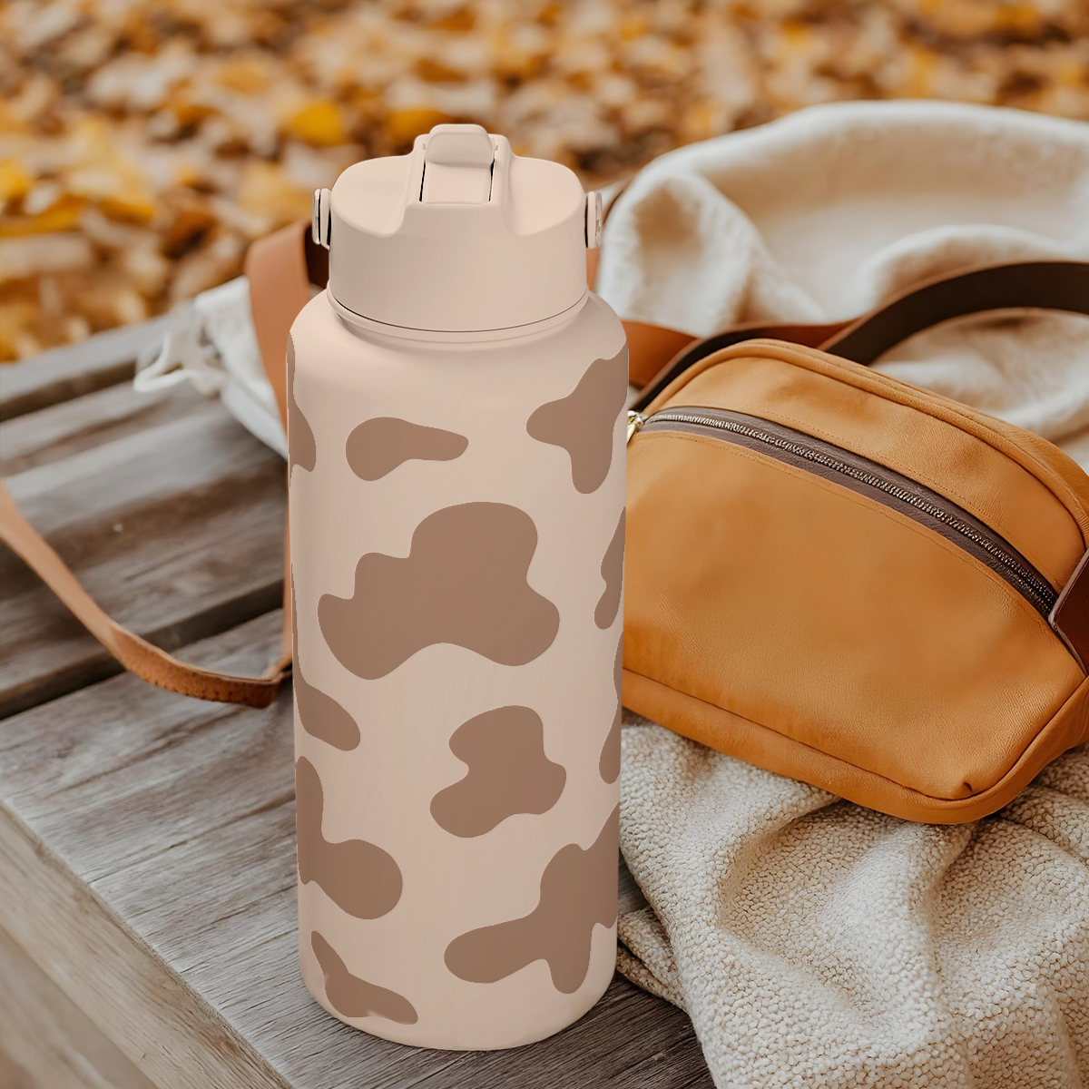 Brown Cow Skin SipChic | Straw Lid Water Bottle 32oz