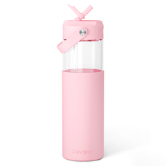 Glass Water Bottle with Silicone Sleeve and Straw Lid 20oz for Girls Women, Glass Drinking Bottles for Travel Home Gym Sports