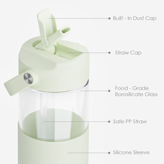 Glass Water Bottle with Silicone Sleeve and Straw Lid 20oz for Girls Women, Glass Drinking Bottles for Travel Home Gym Sports