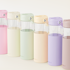 Glass Water Bottle with Silicone Sleeve and Straw Lid 20oz for Girls Women, Glass Drinking Bottles for Travel Home Gym Sports