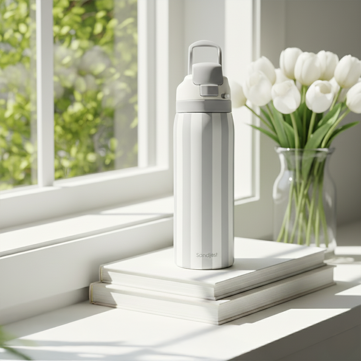 Grey Stripe VividPop | Push-button Lid Water Bottle 32oz