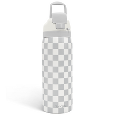 Checkered Insulated Stainless Steel Water Bottle with Straw for Sports and Travel, 32oz, Gifts for Women Girls Friends Teens Birthday Christmas (Grey)