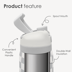 Checkered Insulated Stainless Steel Water Bottle with Straw for Sports and Travel, 32oz, Gifts for Women Girls Friends Teens Birthday Christmas (Grey)