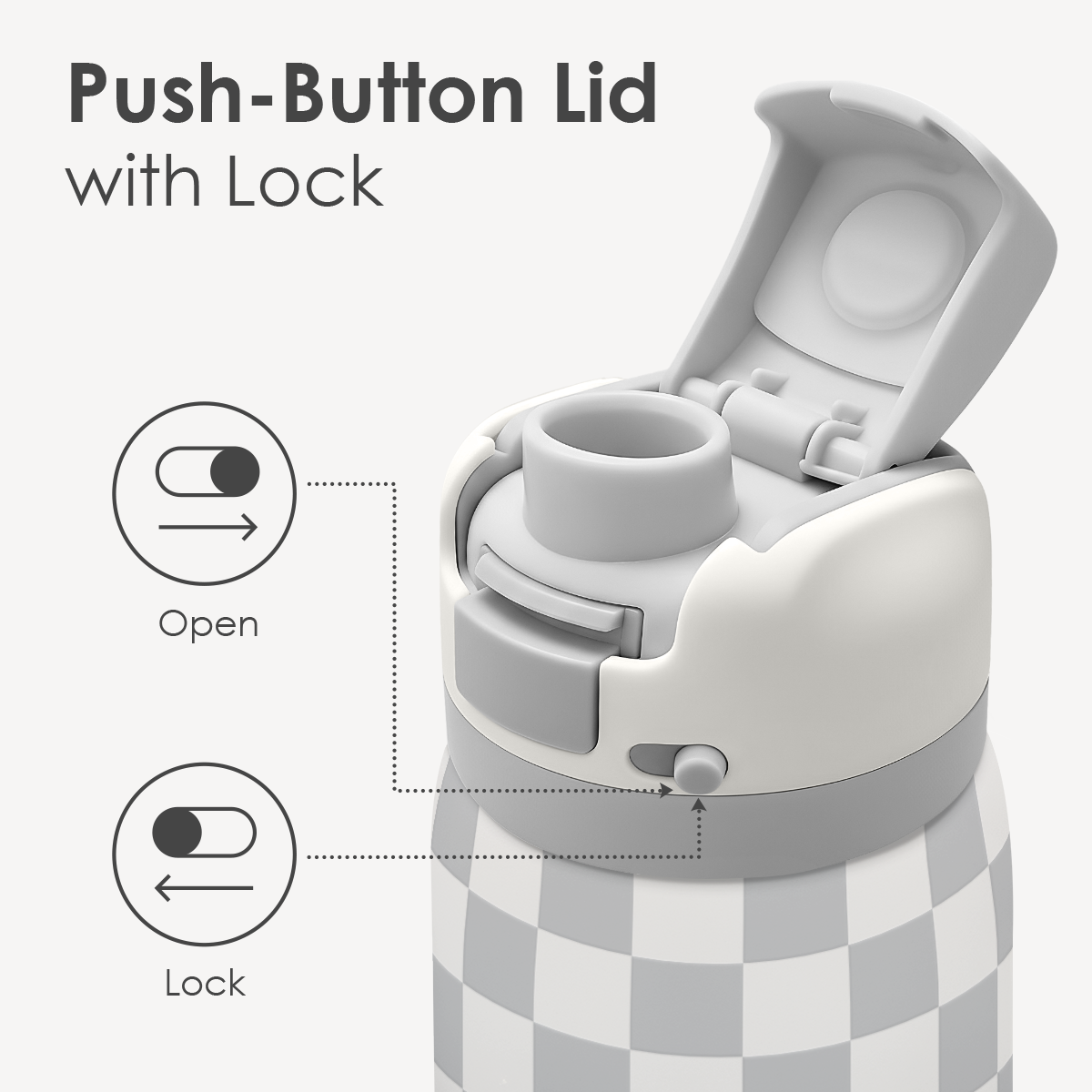 Grey Checker VividPop | Push-button Lid Water Bottle 32oz