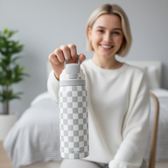 Grey Checker VividPop | Push-button Lid Water Bottle 32oz