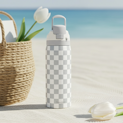 Grey Checker VividPop | Push-button Lid Water Bottle 32oz