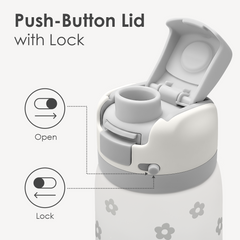 Floral Insulated Stainless Steel Water Bottle with Straw for Sports and Travel, 32oz, Gifts for Women Girls Friends Teens Birthday Christmas (Grey)