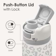 Leopard Print Insulated Stainless Steel Water Bottle with Straw for Sports and Travel, 32oz, Gifts for Women Girls Friends Teens Birthday Christmas (Grey)