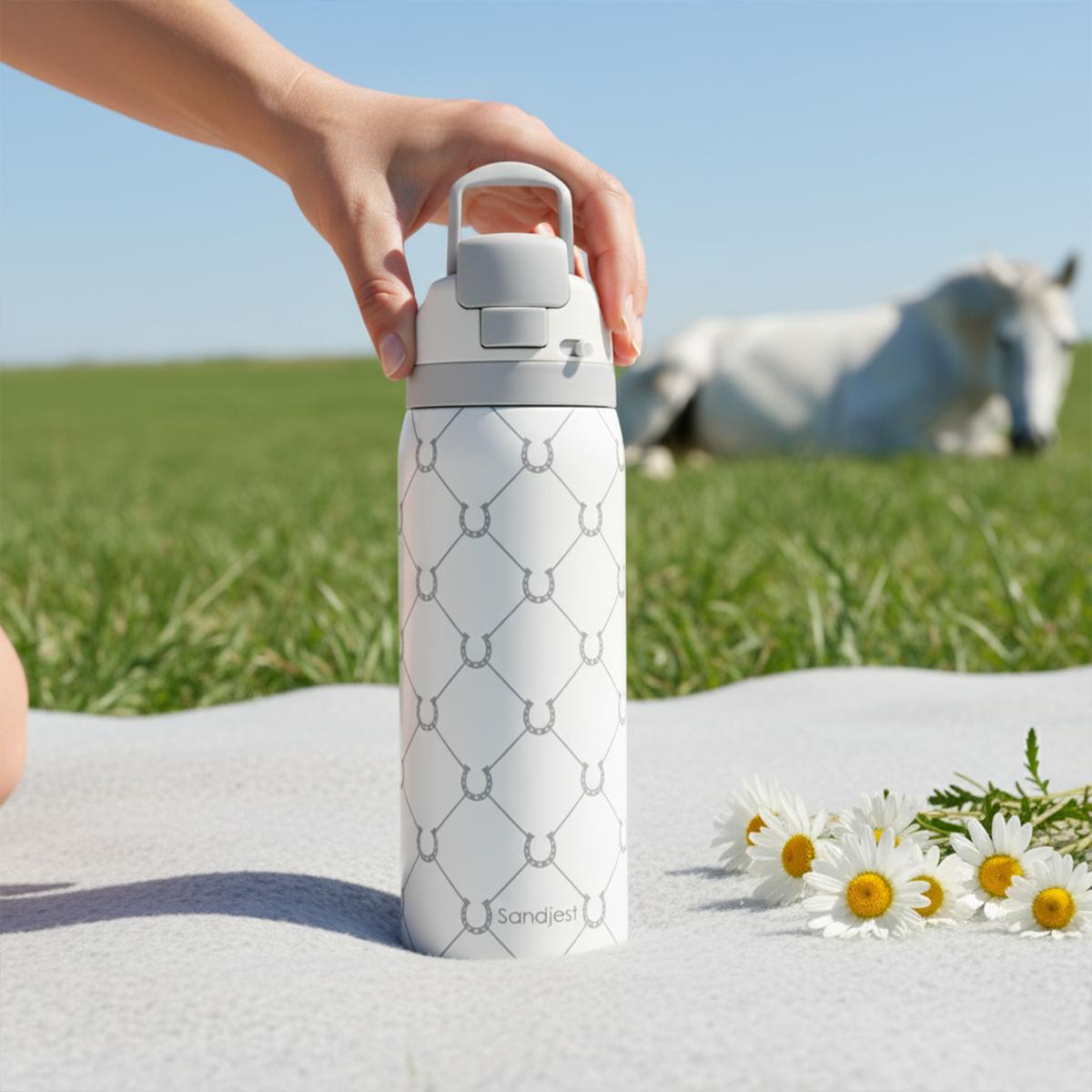 Grey Horse VividPop | Push-button Lid Water Bottle 32oz