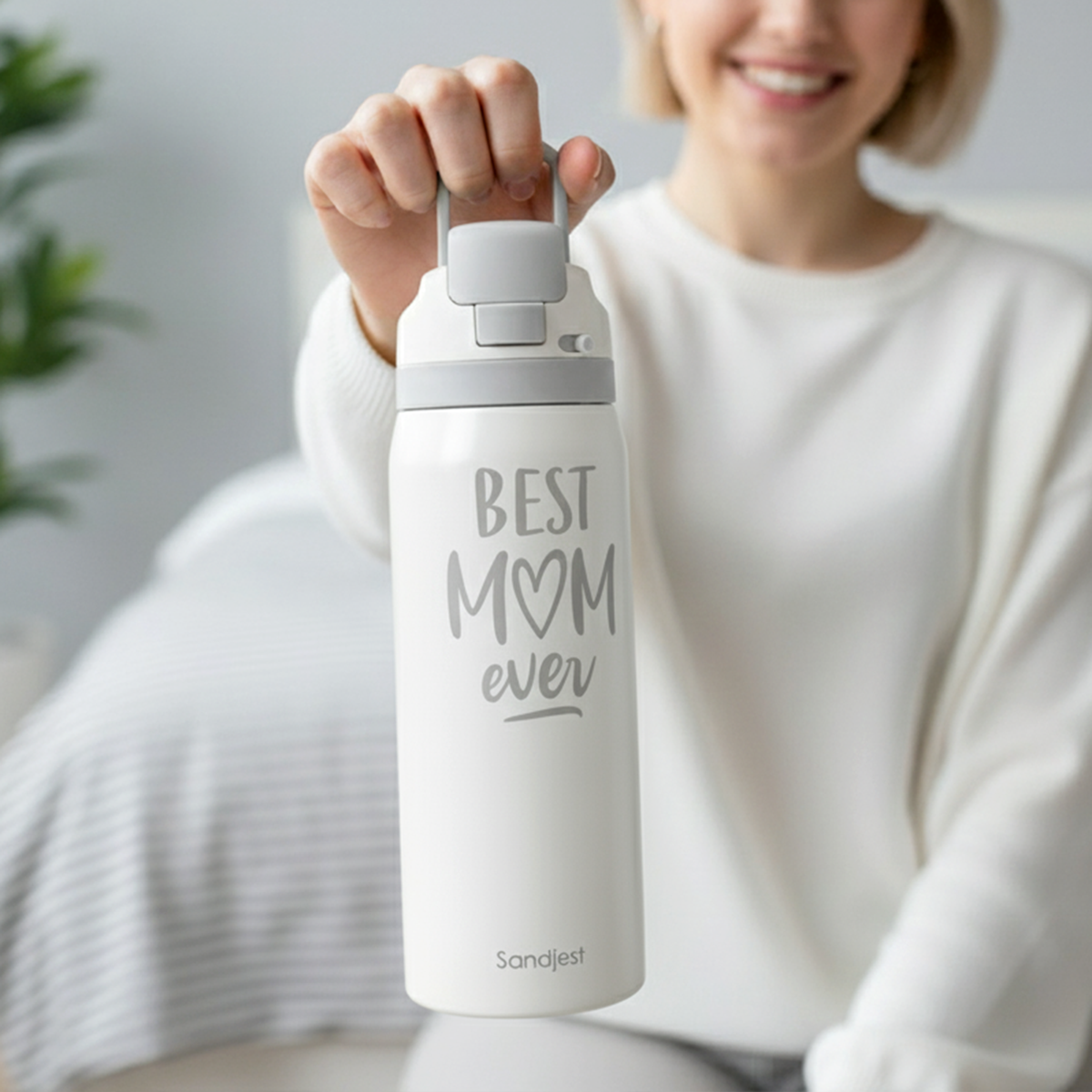 Grey Best Mom Ever VividPop | Push-button Lid Water Bottle 32oz