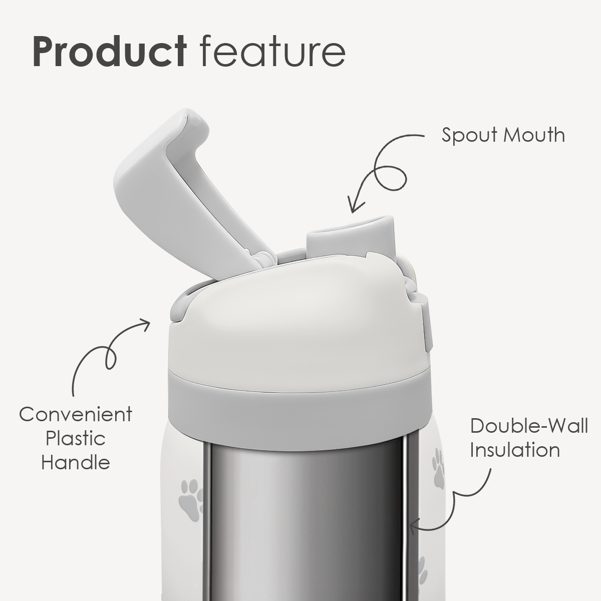 Grey Paw Print VividPop | Push-button Lid Water Bottle 32oz