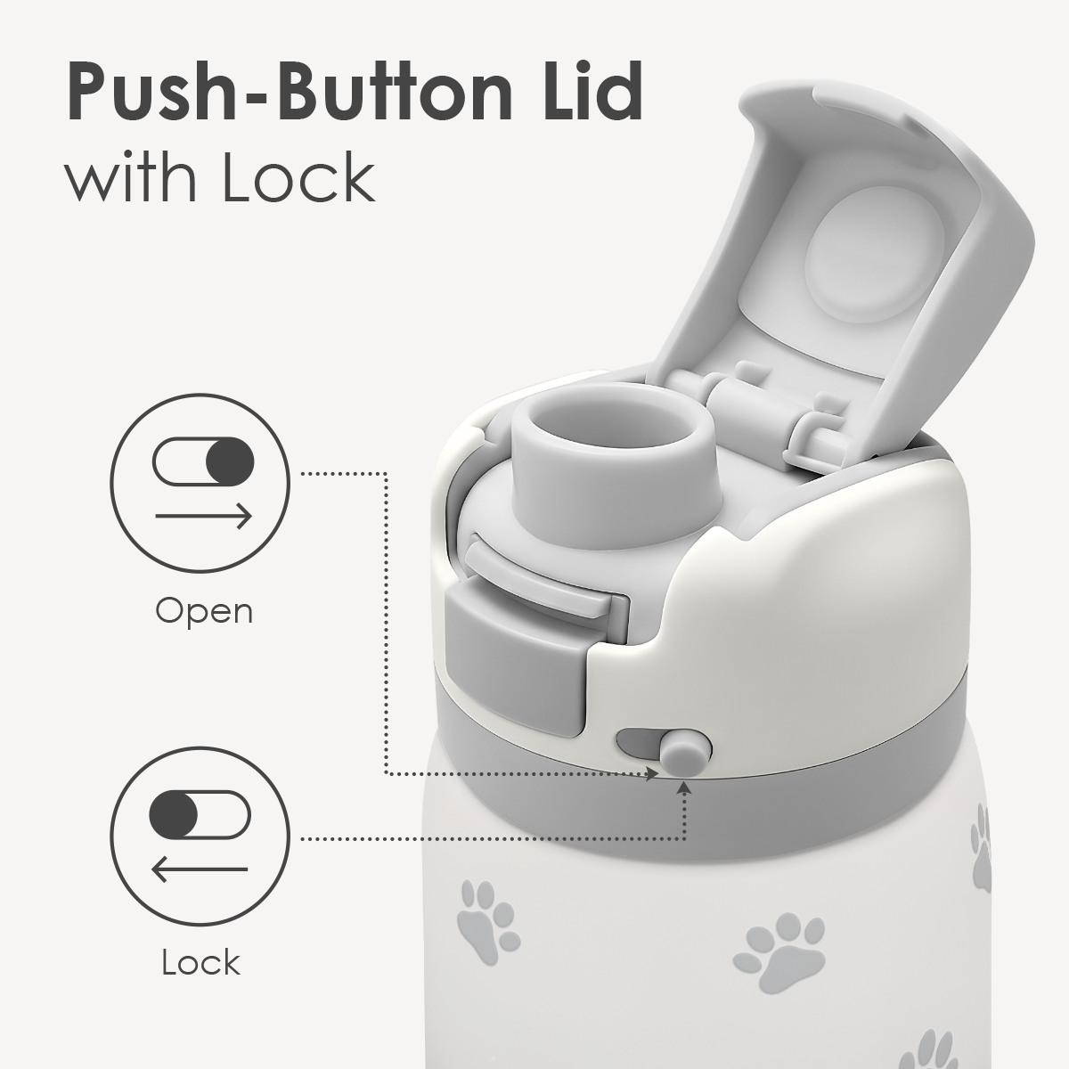 Grey Paw Print VividPop | Push-button Lid Water Bottle 32oz
